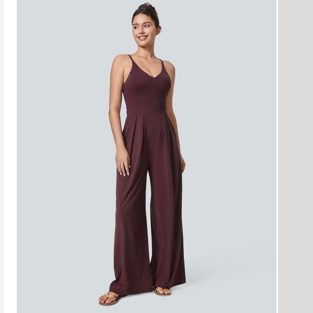 HALARA NWT Backless Wide Leg Slip Jumpsuit, size medium, amaranth/burgundy